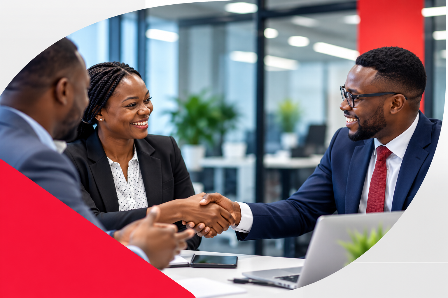 Business professionals collaborating in a modern office, representing the people-centred approach of Multisims Technologies
